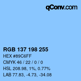 カラーコード: RGB 137 198 255 | qconv.com