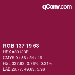 颜色代码: RGB 137 19 63 | qconv.com