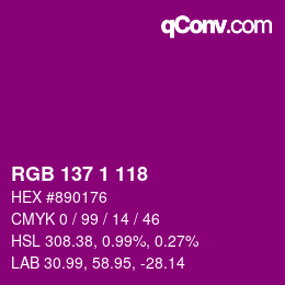 カラーコード: RGB 137 1 118 | qconv.com
