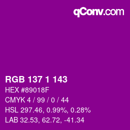 カラーコード: RGB 137 1 143 | qconv.com