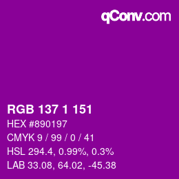 Color code: RGB 137 1 151 | qconv.com