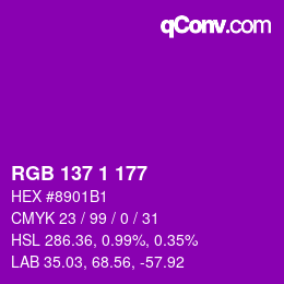 Color code: RGB 137 1 177 | qconv.com