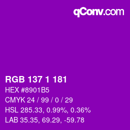 Color code: RGB 137 1 181 | qconv.com