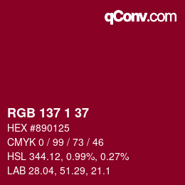 颜色代码: RGB 137 1 37 | qconv.com