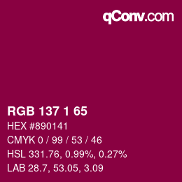 カラーコード: RGB 137 1 65 | qconv.com