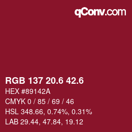 カラーコード: RGB 137 20.6 42.6 | qconv.com