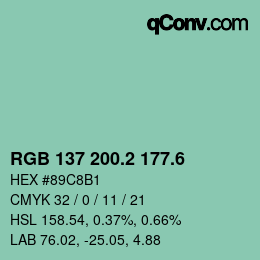 カラーコード: RGB 137 200.2 177.6 | qconv.com