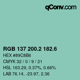 カラーコード: RGB 137 200.2 182.6 | qconv.com