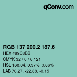 カラーコード: RGB 137 200.2 187.6 | qconv.com