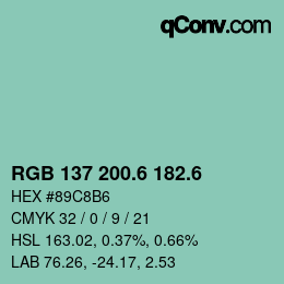 カラーコード: RGB 137 200.6 182.6 | qconv.com