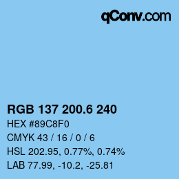 カラーコード: RGB 137 200.6 240 | qconv.com