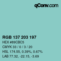カラーコード: RGB 137 203 197 | qconv.com