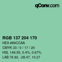 Color code: RGB 137 204 170 | qconv.com