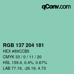 Código de color: RGB 137 204 181 | qconv.com