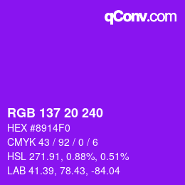 Farbcode: RGB 137 20 240 | qconv.com