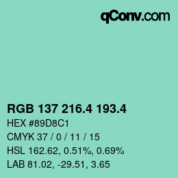 カラーコード: RGB 137 216.4 193.4 | qconv.com