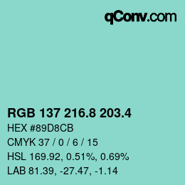 カラーコード: RGB 137 216.8 203.4 | qconv.com