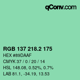 カラーコード: RGB 137 218.2 175 | qconv.com