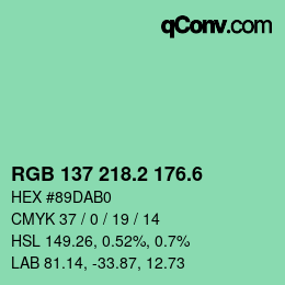 カラーコード: RGB 137 218.2 176.6 | qconv.com