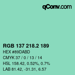 カラーコード: RGB 137 218.2 189 | qconv.com