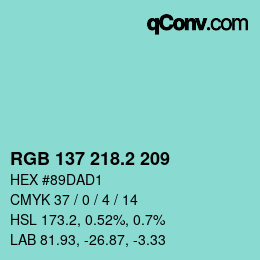 カラーコード: RGB 137 218.2 209 | qconv.com