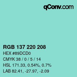 Color code: RGB 137 220 208 | qconv.com