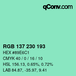 Color code: RGB 137 230 193 | qconv.com