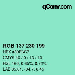 Color code: RGB 137 230 199 | qconv.com