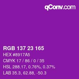 カラーコード: RGB 137 23 165 | qconv.com