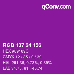 カラーコード: RGB 137 24 156 | qconv.com