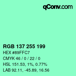Color code: RGB 137 255 199 | qconv.com
