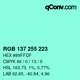 Color code: RGB 137 255 223 | qconv.com