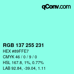 Color code: RGB 137 255 231 | qconv.com