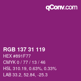 Color code: RGB 137 31 119 | qconv.com