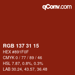 Color code: RGB 137 31 15 | qconv.com