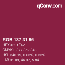 カラーコード: RGB 137 31 66 | qconv.com
