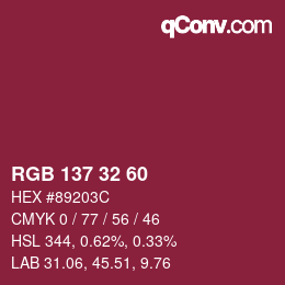 Color code: RGB 137 32 60 | qconv.com