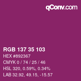 Color code: RGB 137 35 103 | qconv.com