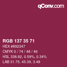 カラーコード: RGB 137 35 71 | qconv.com