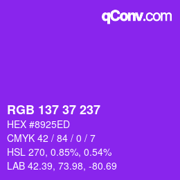 Color code: RGB 137 37 237 | qconv.com