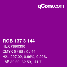 Color code: RGB 137 3 144 | qconv.com