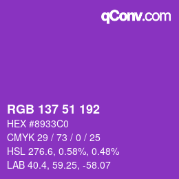 カラーコード: RGB 137 51 192 | qconv.com