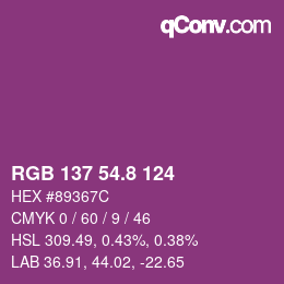 カラーコード: RGB 137 54.8 124 | qconv.com