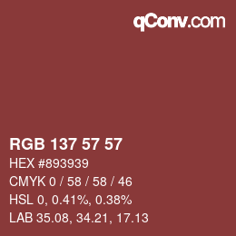 颜色代码: RGB 137 57 57 | qconv.com