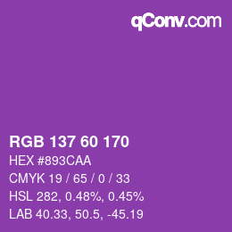 カラーコード: RGB 137 60 170 | qconv.com