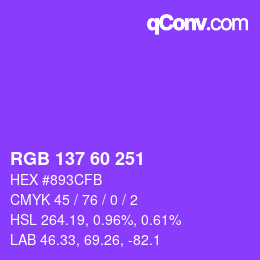 カラーコード: RGB 137 60 251 | qconv.com