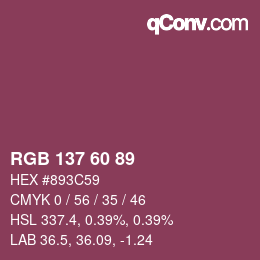 Color code: RGB 137 60 89 | qconv.com