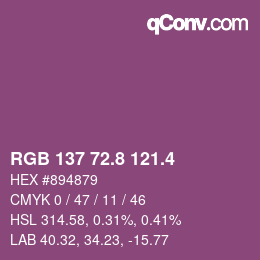 カラーコード: RGB 137 72.8 121.4 | qconv.com