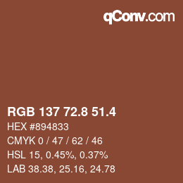 カラーコード: RGB 137 72.8 51.4 | qconv.com