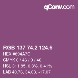 カラーコード: RGB 137 74.2 124.6 | qconv.com